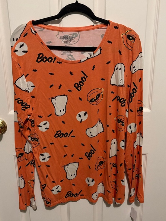 Peanuts Tops - Peanuts Orange Long Sleeve Halloween Ghost & Pumpkin Print Top